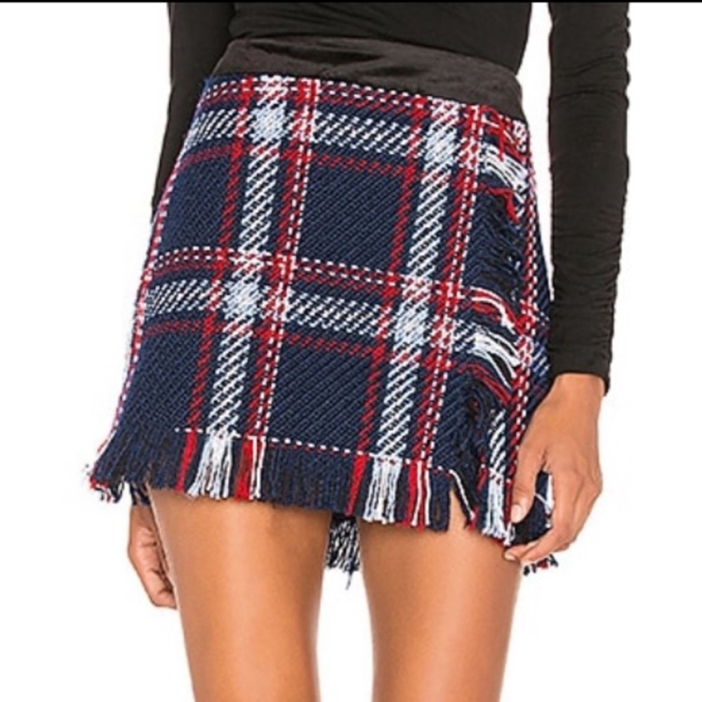 J.O.A. Plaid Fringe Skirt in Small